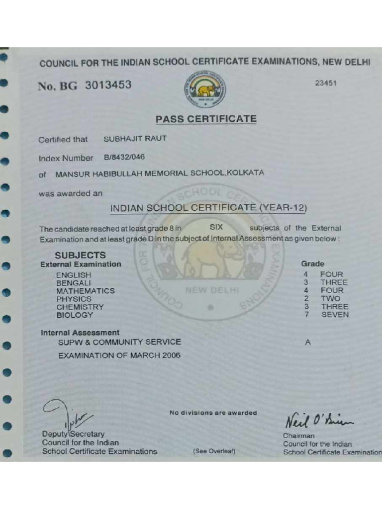 Isce Pass Certificate | PDF