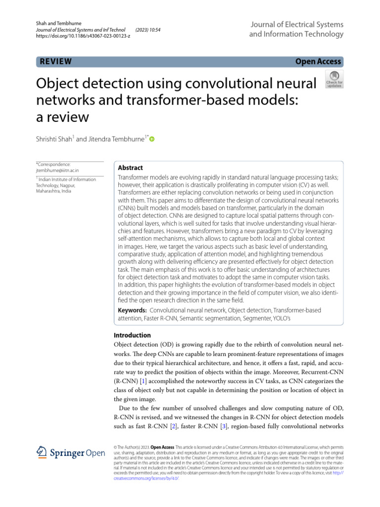 Object Detection Using Convolutional Neural Networks and Transformer ...