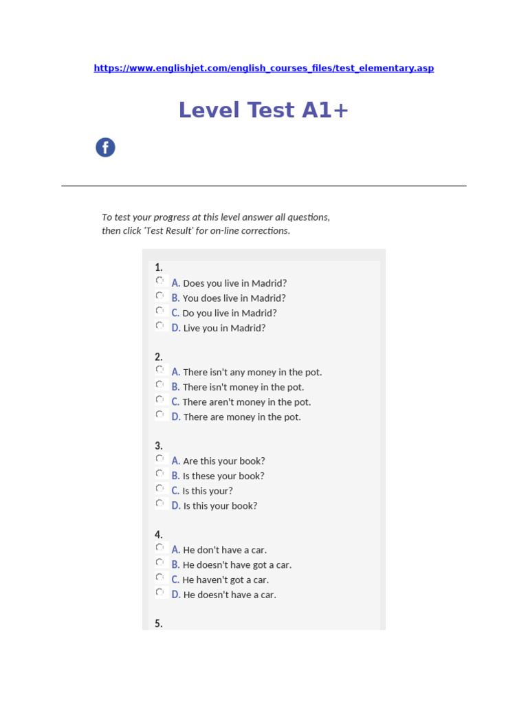Level Test A1 | PDF | Chess Openings | Chess