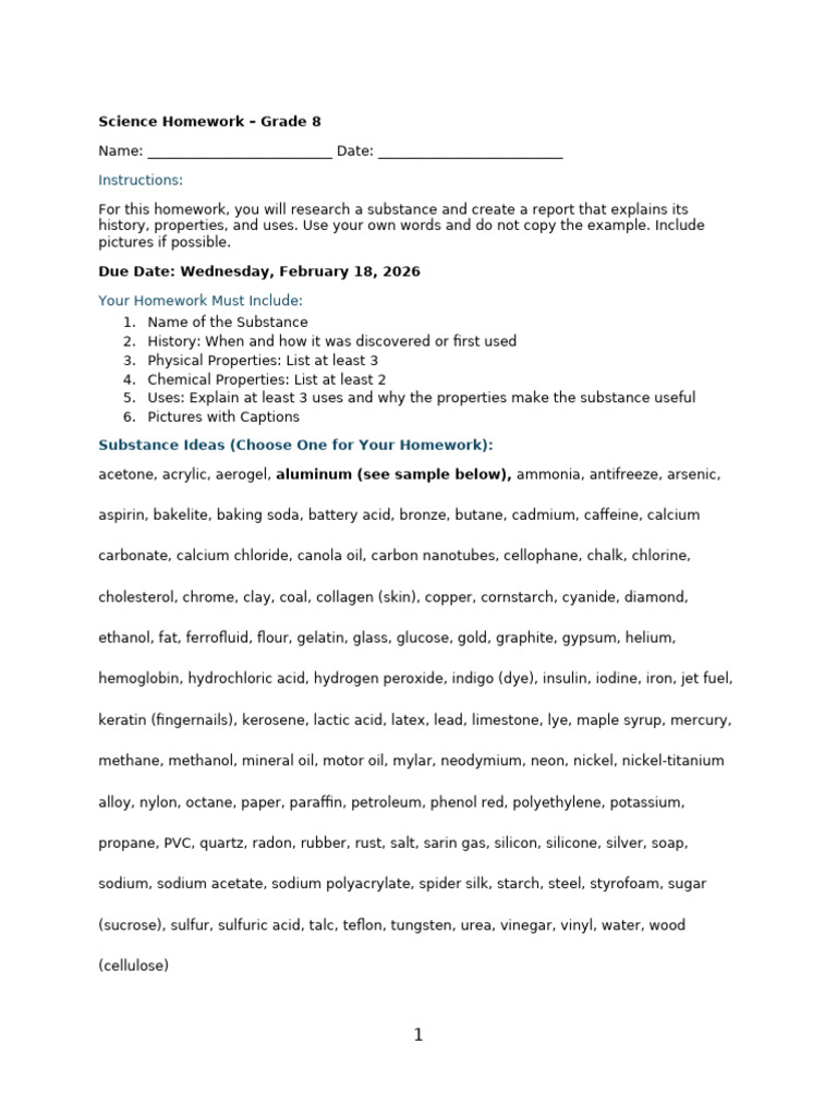 Grade 8 - Science Homework | PDF | Aluminium | Rust