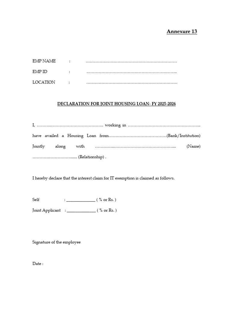 Annexure 13 - Joint Housing Loan Declaration | PDF
