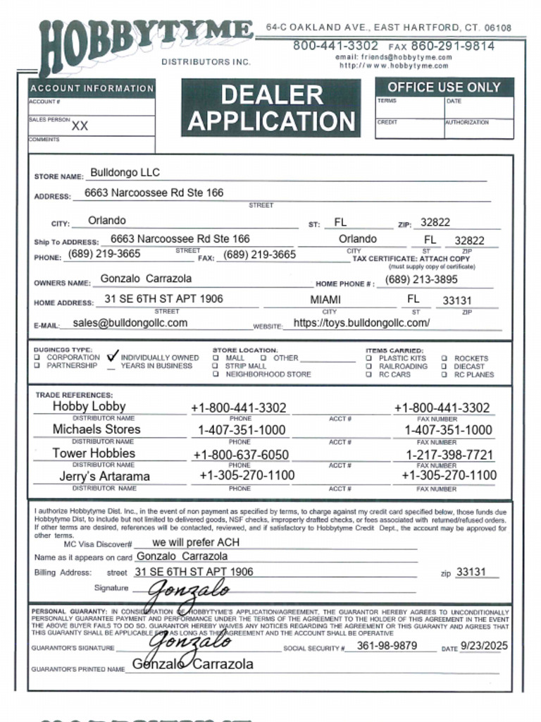 Hobbytyme Dealer Application - Blank Form | PDF