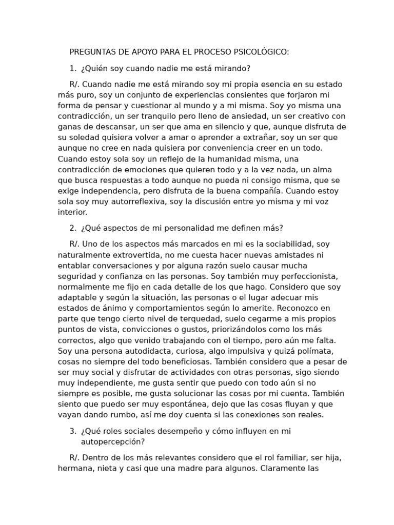 PREGUNTAS DE APOYO PARA EL PROCESO PSICOLÓGICO | PDF | Las emociones ...
