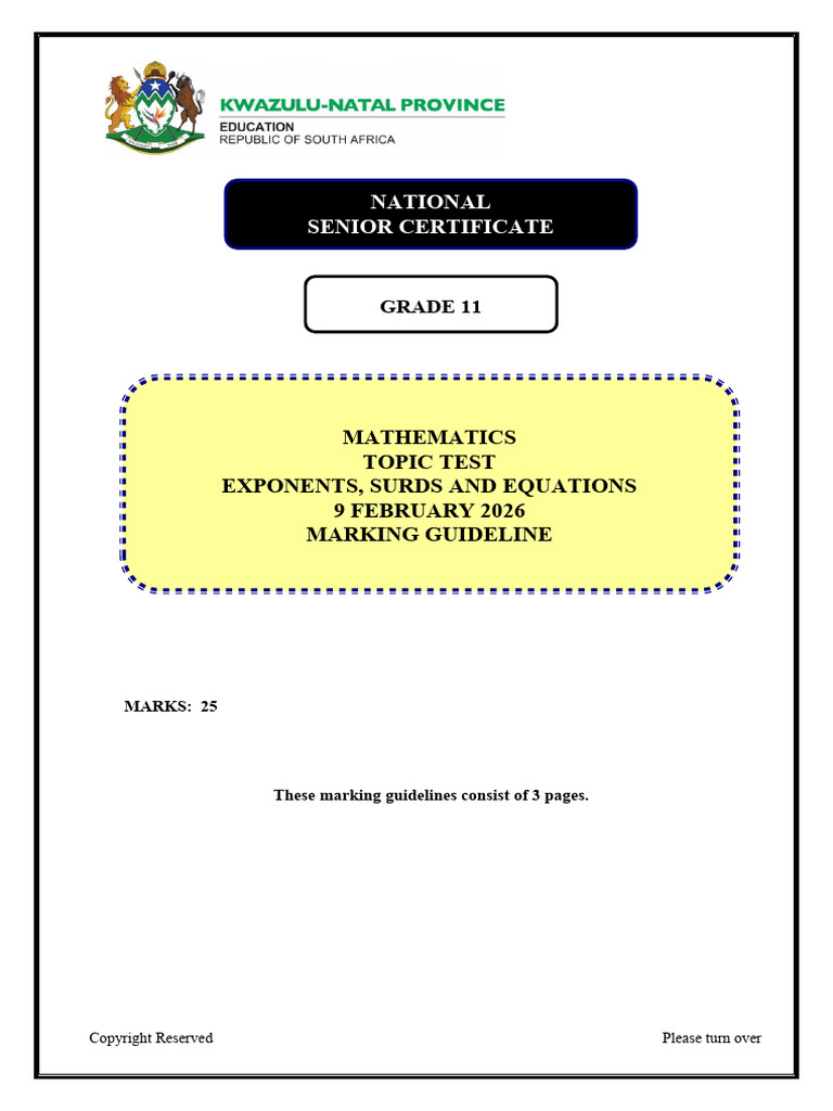 GR 11 Topic Test Feb 2026 - Exponents-Surds MG - 260217 - 204834 | PDF ...