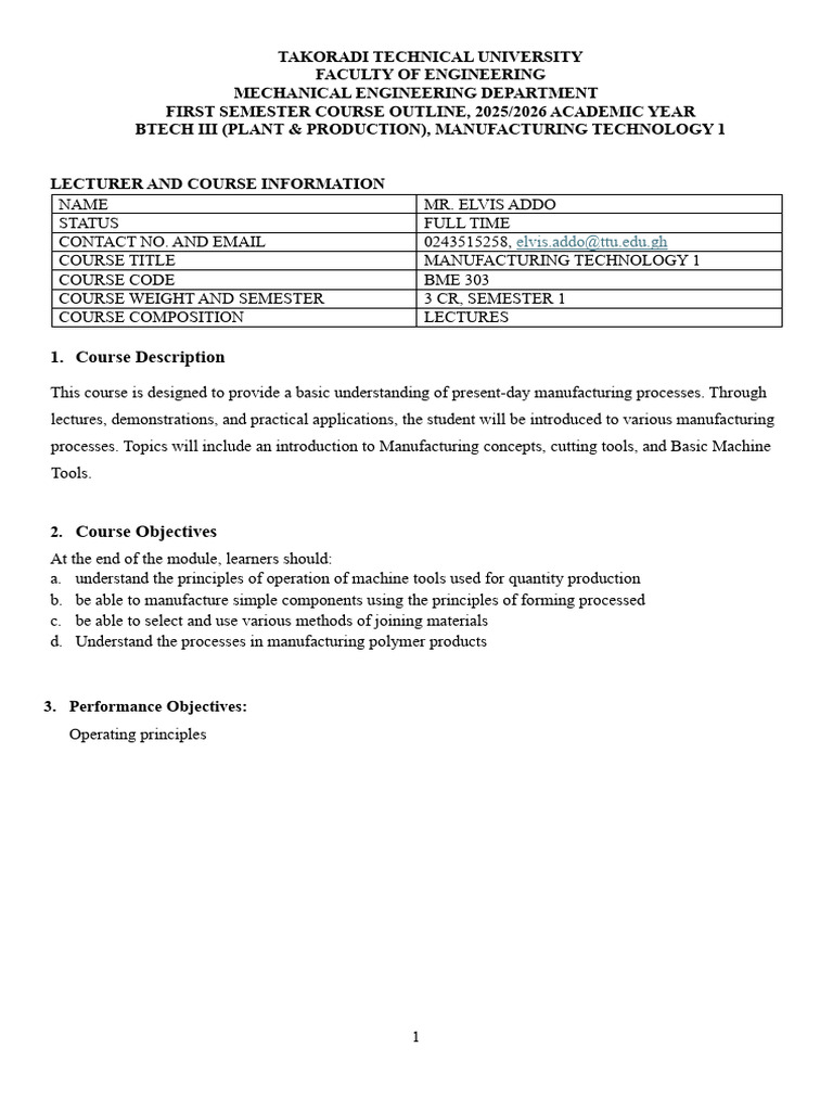 Btech - 3 Plant and Production Course Outline | PDF | Welding ...
