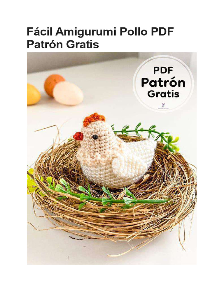 Facil Amigurumi Pollo PDF Patron Gratis | PDF | Amigurumi | Tejer
