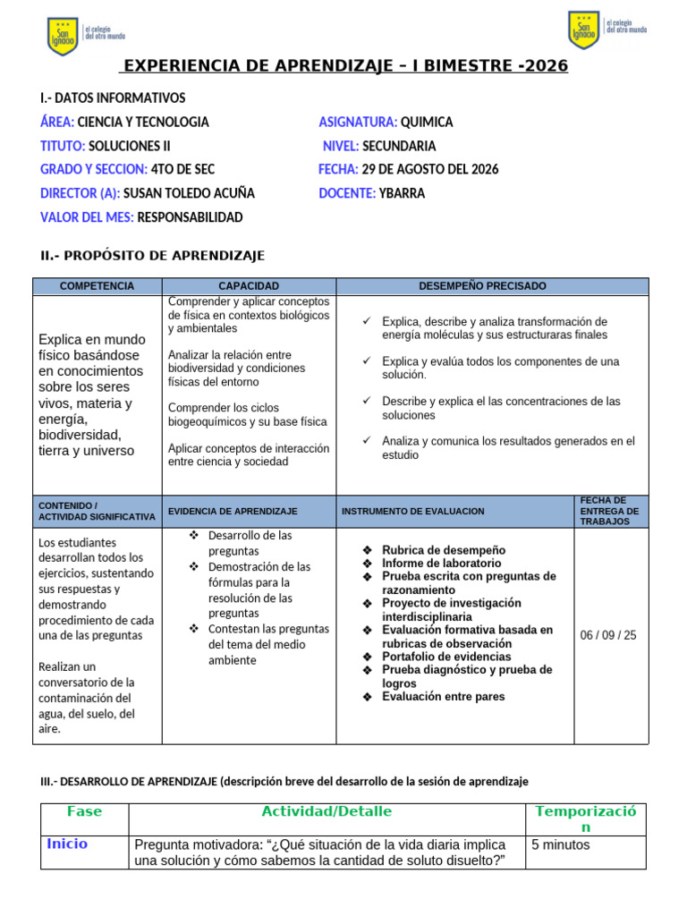 Sesion de Aprendizaje 2026 | PDF | Evaluación | Aprendizaje