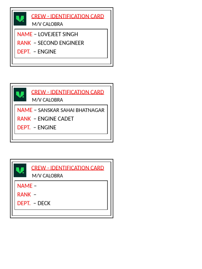 Cabin Card Format | PDF