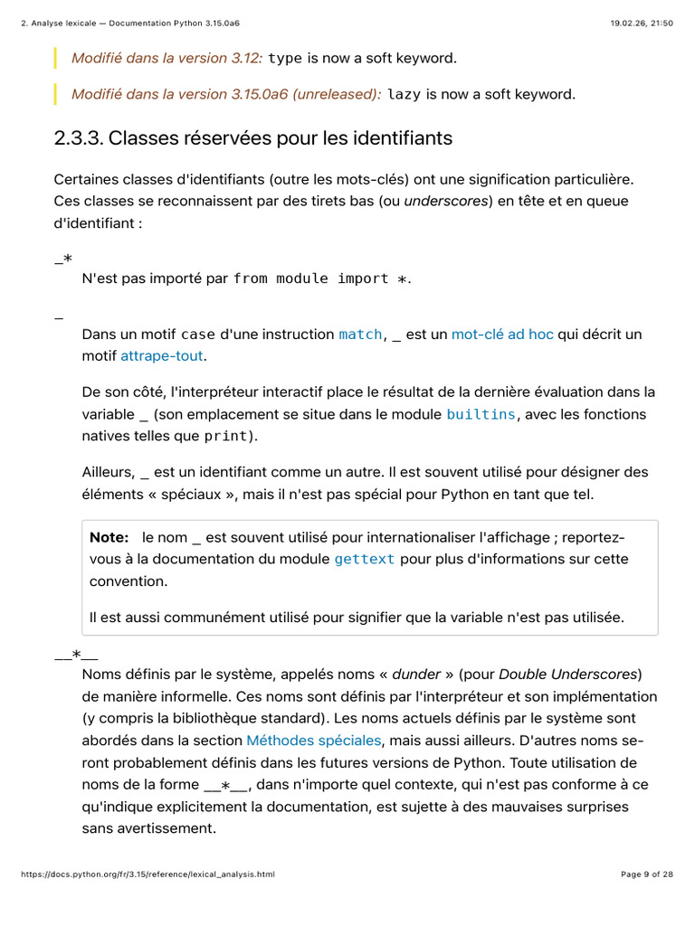 Classes Réservées Pour Les Identifiants | PDF | Python (Langage de ...
