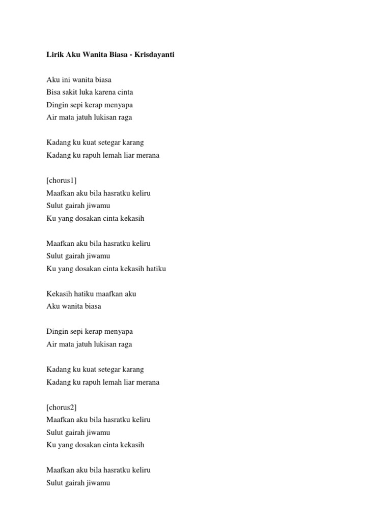 Lirik Aku Wanita Biasa Pdf