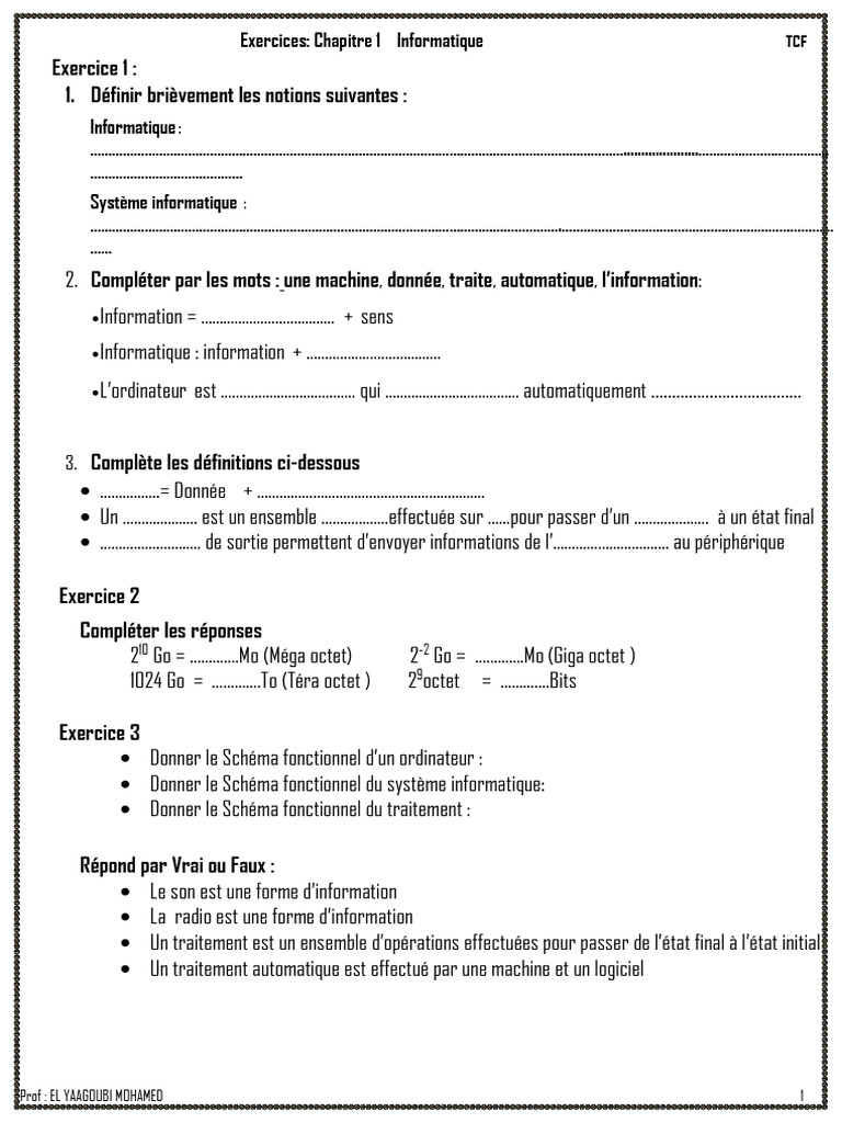 Exercice 1: 1. Définir Brièvement Les Notions Suivantes:: Exercices ...