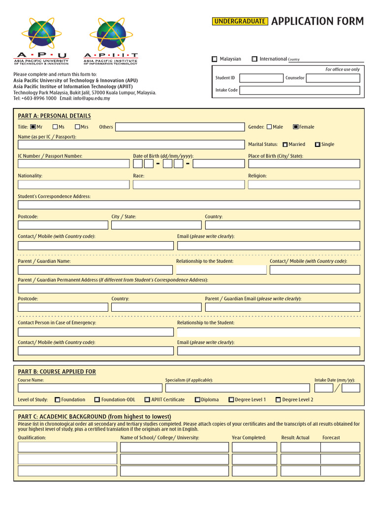 E2025 May APU Application Form - UG-fill | PDF