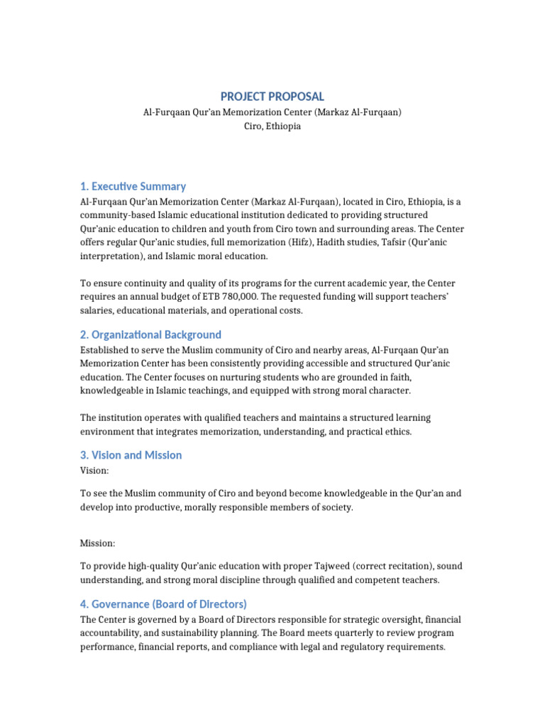 Al-Furqaan International NGO Standard Proposal | PDF | Quran | Islam