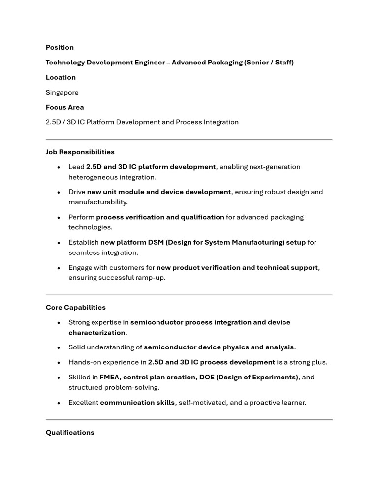 UMC - Advanced Packaging Integration Engineer | PDF