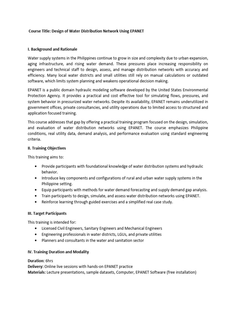 Design of Water Distribution Network Using EPANET | PDF | System ...