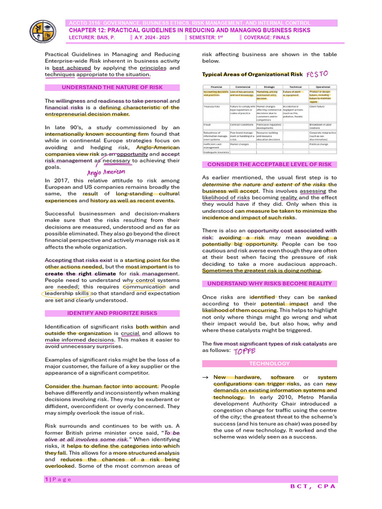 Chapter 12 Practical Guidelines in Reducing Adn Managing Business Risks ...