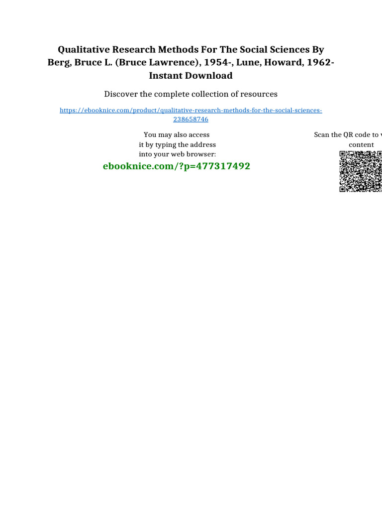 Qualitative Research Methods For The Social Sciences by Berg, Bruce L ...