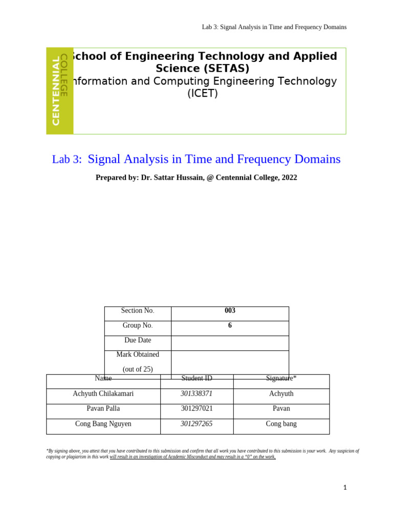 CNET304 Lab 3 Signal Analysis in Time and Frequency Domains | PDF ...