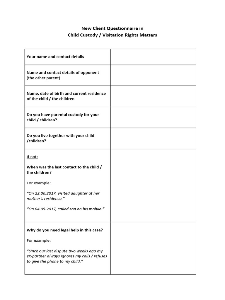 Questionnaire Child Custody - GP | PDF