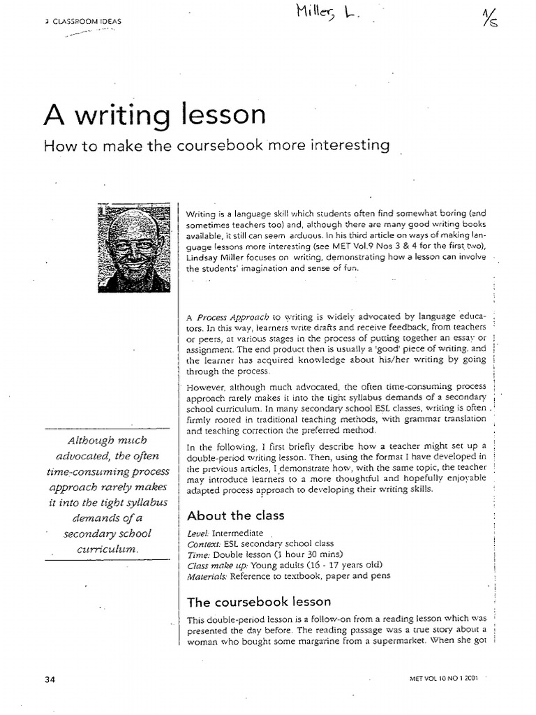 Miller L 2001 Classroom Ideas, A Writing Lesson, How To Make | PDF