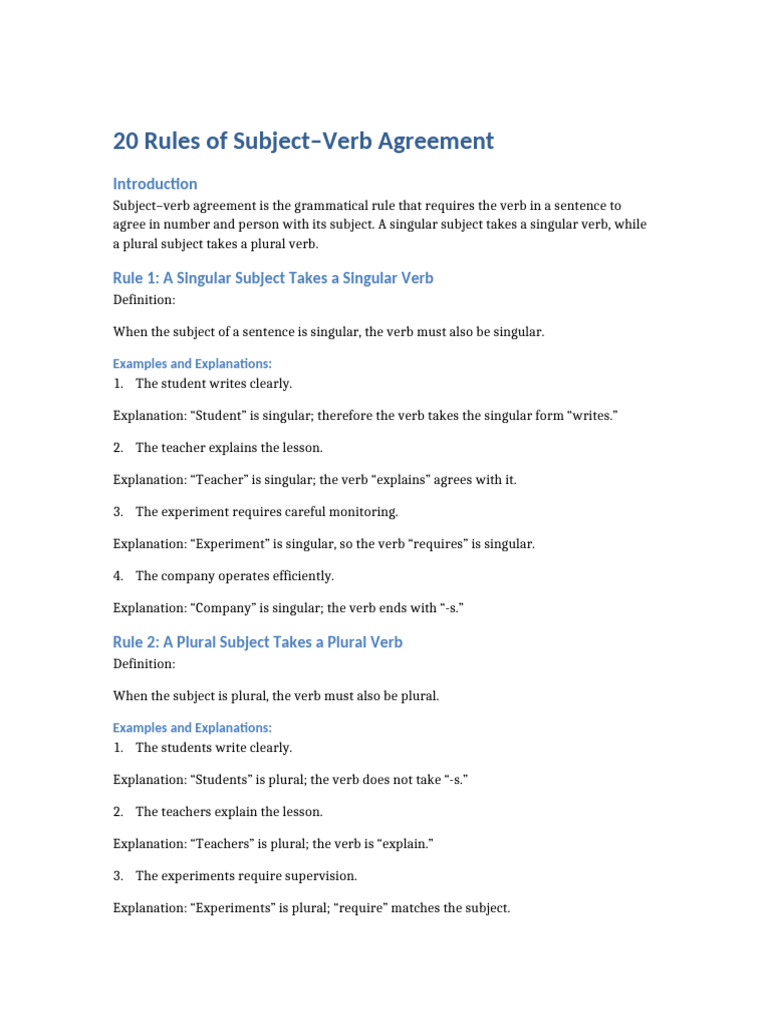 Subject Verb Agreement Rules | PDF | Grammatical Number | Plural
