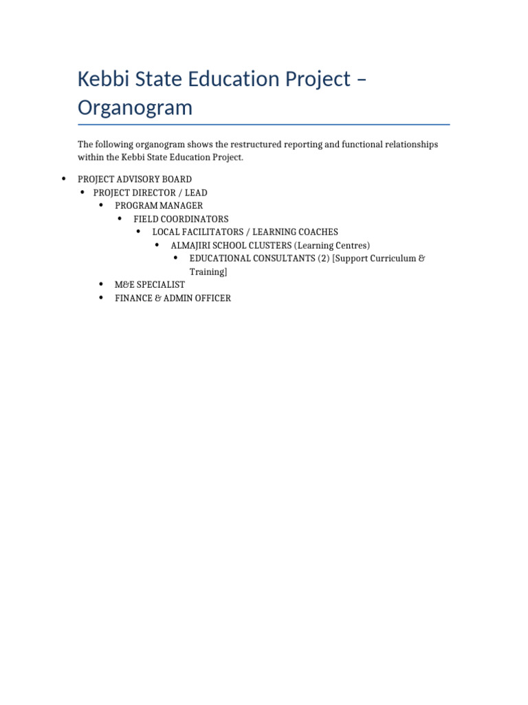 Improved Kebbi Education Project Organogram | PDF