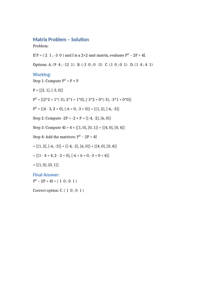 Matrix Solution Q2 | PDF