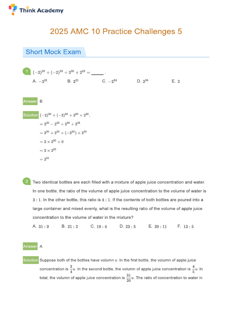2025 AMC 10 Practice 5 - Solution | PDF