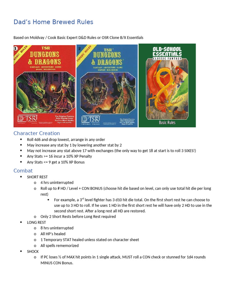 Dad Home Brew Rules | PDF | Magician (Fantasy) | Role Playing Games