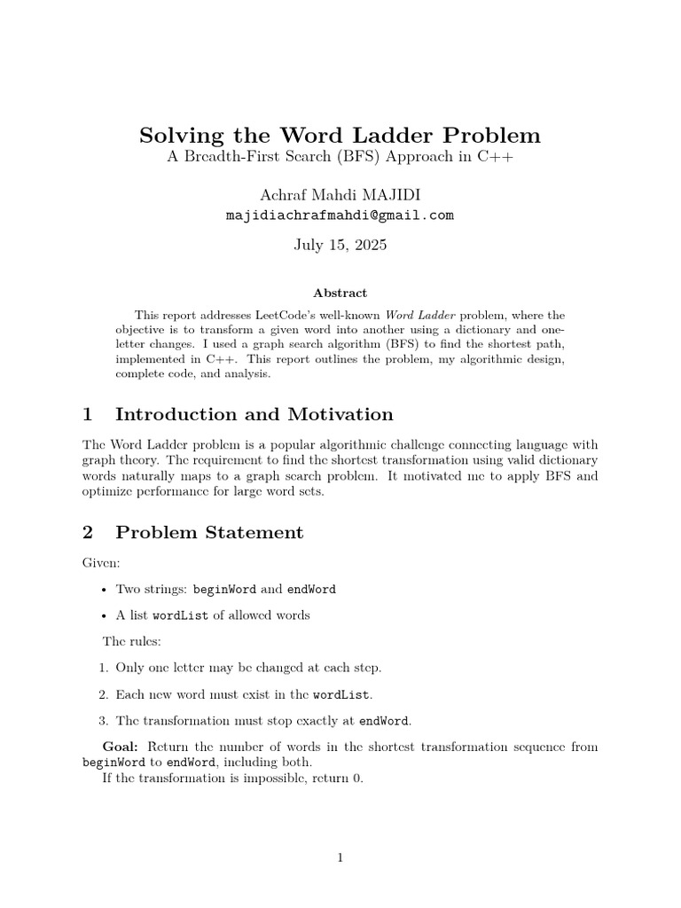 Word Ladder | PDF | Computer Science | Computer Programming