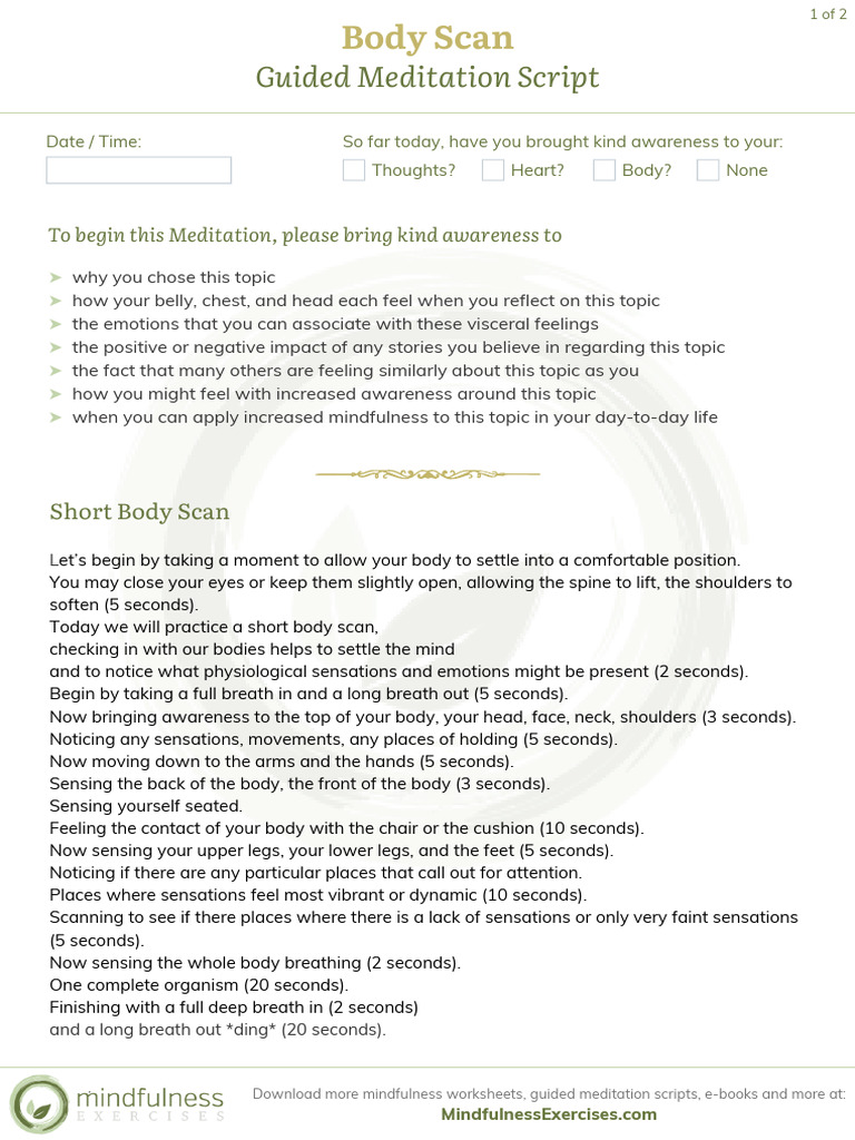 Body Scan Meditation, Guided Meditation Script | PDF | Mindfulness ...