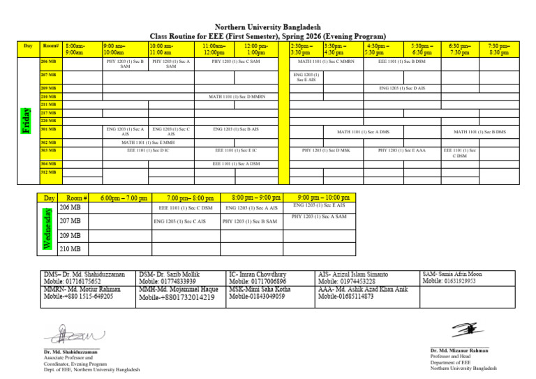 First-Semester-Class-Routine-Spring 2026 | PDF | Bangladesh