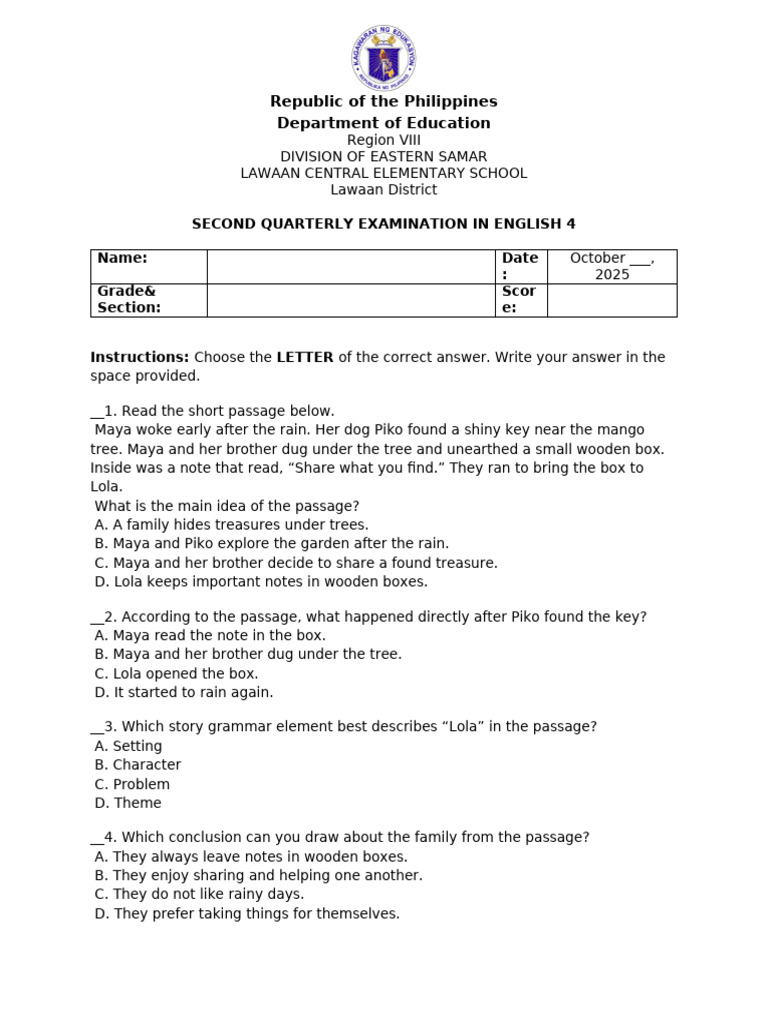 Q2 ENGLISH 4 (Re-Learn) | PDF | Narration