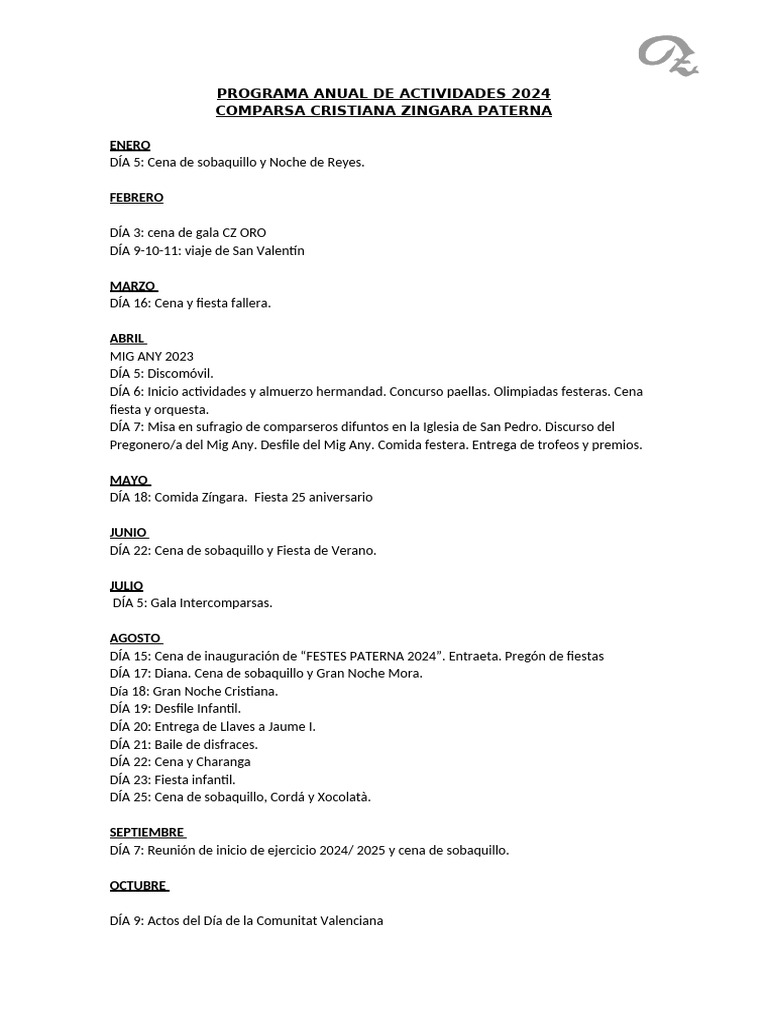 Programa Anual de Actividades 2024 | PDF