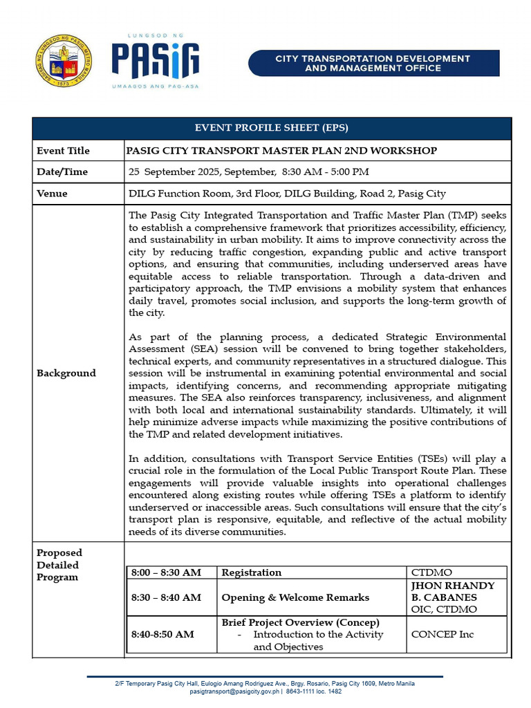 2nd Stakeholder Workshop TMP Project Briefer 2025 | PDF | Sustainability