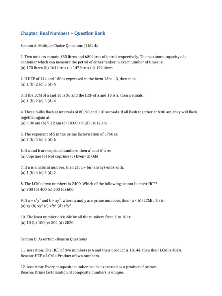Real Numbers Question Bank FULL | PDF | Prime Number | Numbers