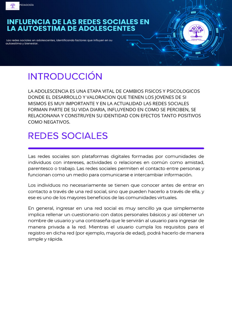 Influencia de Las Redes Sociales en La Autoestima de Adolescentes | PDF ...