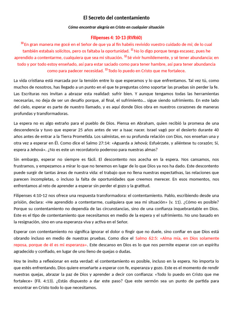 El Secreto Del Contentamiento | PDF | Epístola a los filipenses