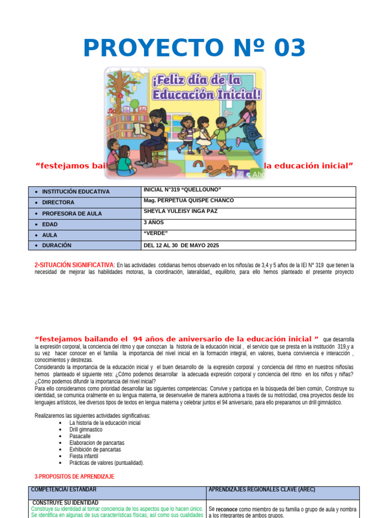 Proyecto #3 Educacion Inicial | PDF | Educación de la primera infancia ...