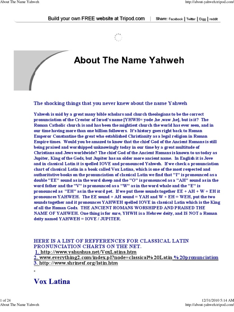 About The Name Yahweh Pdf Tetragrammaton Jupiter Mythology