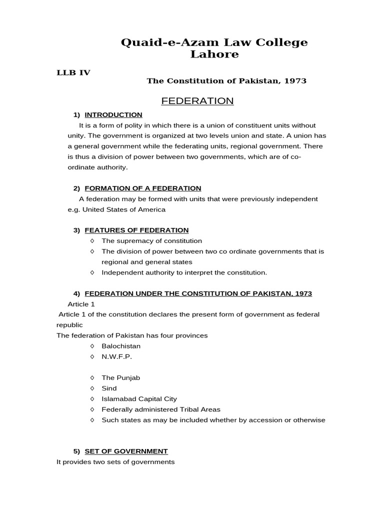 Federation of Pakistan | PDF | Parliament Of Pakistan | Pakistan