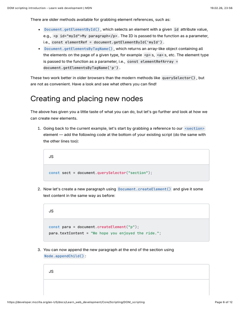 Creating and P, Acing New Nodes | PDF | Document Object Model | Html