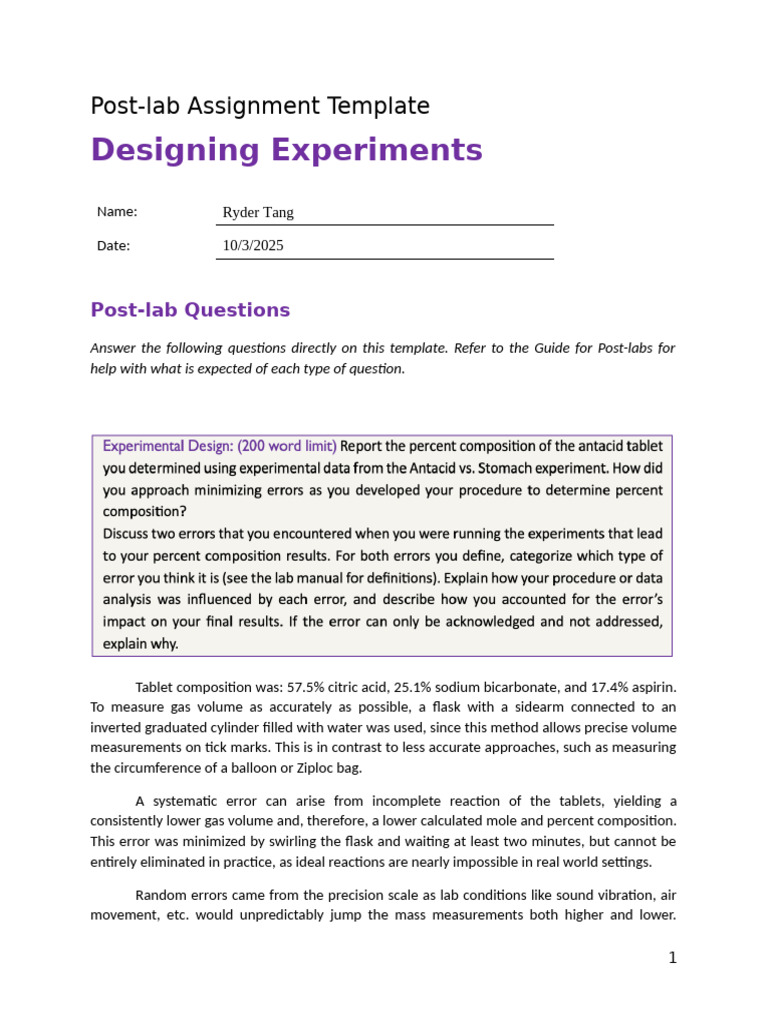 Designing Experiments Post-Lab | PDF | Experiment | Orange Juice