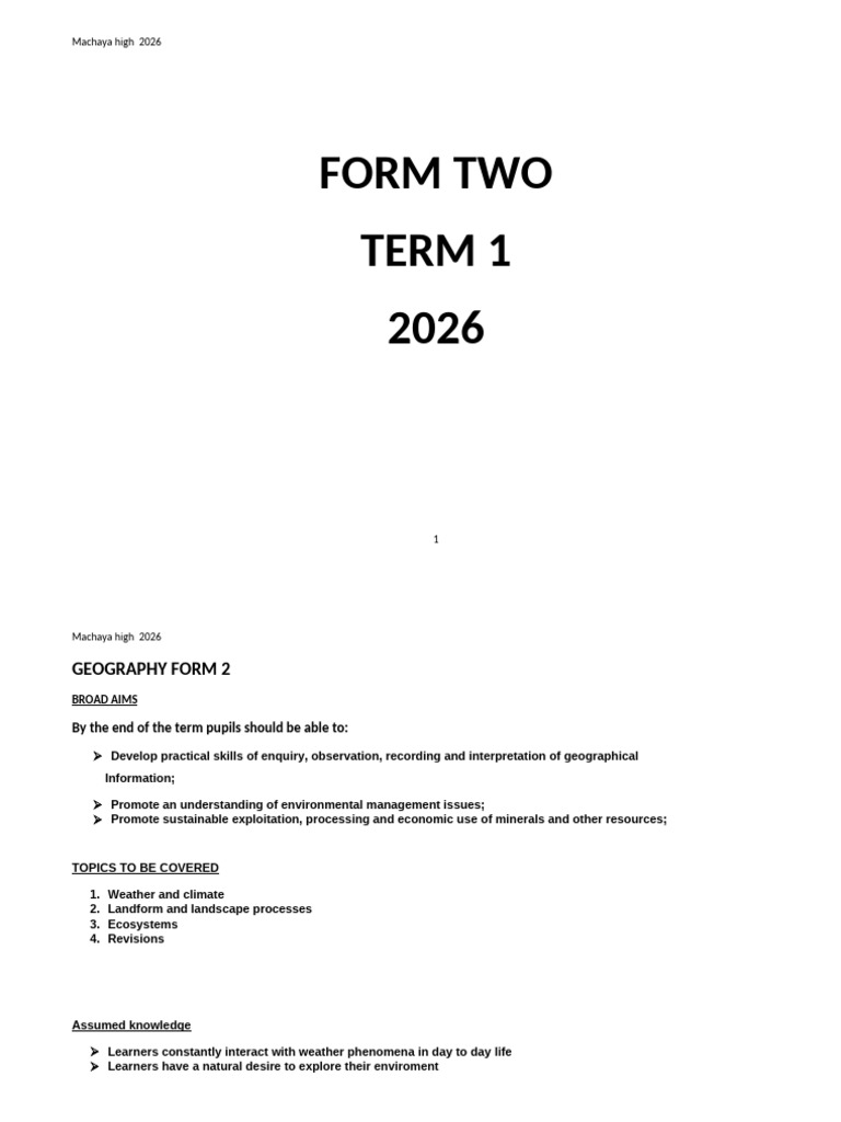 Geo Form Two Term 1 2020 Final | PDF | Learning | Ecosystem