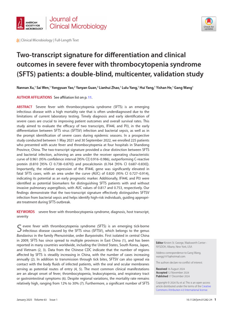 Two-Transcript Signature For Differentiation and Clinical Outcomes in ...