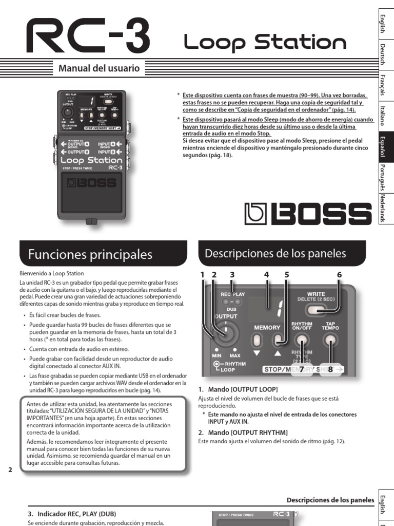 Boss RC 3 Manual Del Usuario | PDF | USB | Ritmo
