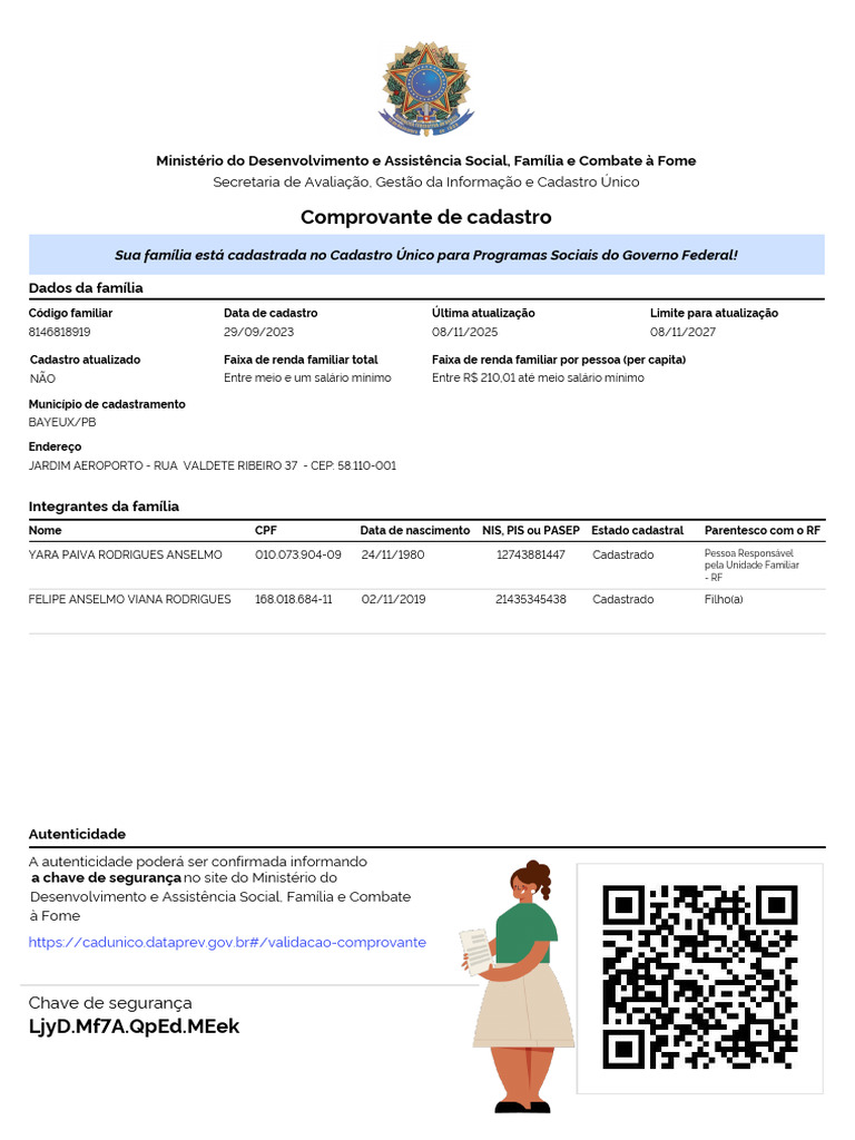 Comprovante de Cadastro: Sua Família Está Cadastrada No Cadastro Único ...