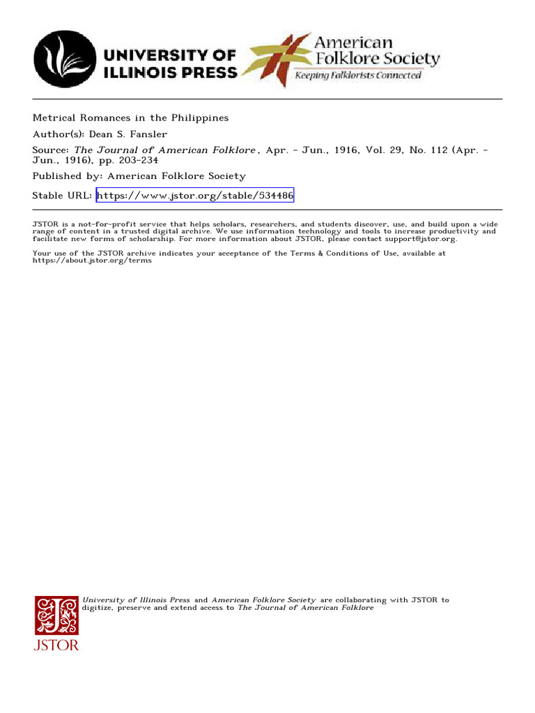 Fansler MetricalRomancesPhilippines 1916 | PDF