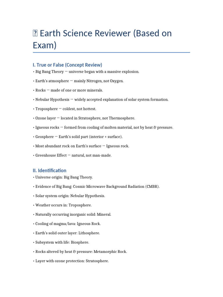 Earth Science Reviewer | PDF | Earth | Atmosphere