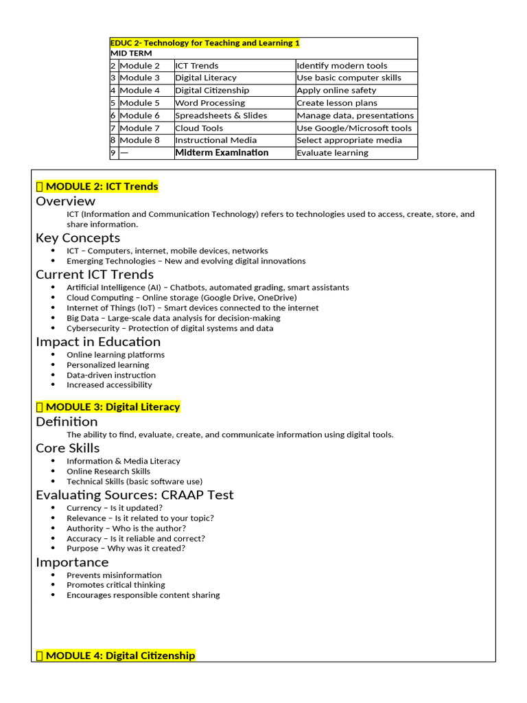Educ 2 Module 2 8 Handouts | PDF | Spreadsheet | Information And ...